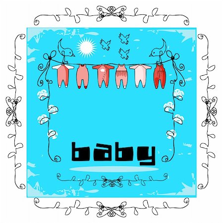 pink onesie clipart - Baby Clothes Line doodley paper card Stock Photo - Budget Royalty-Free & Subscription, Code: 400-04863836