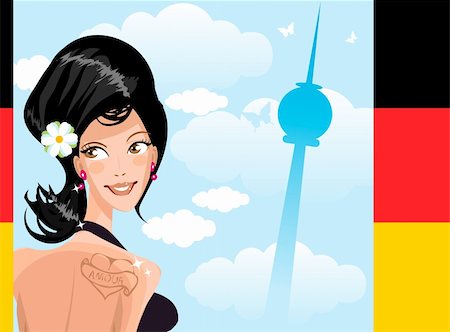 fashion maps illustration - Cute woman country series - Germany Stock Photo - Budget Royalty-Free & Subscription, Code: 400-04863848