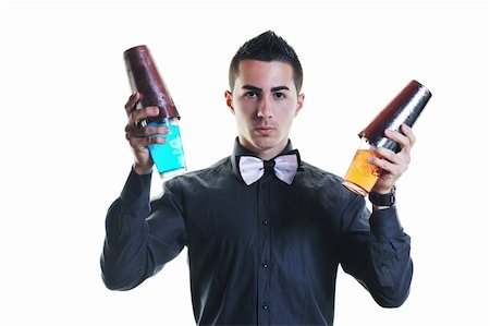 pour of liquor - young barman portrait isolated on white background with alcohol coctail drink Stock Photo - Budget Royalty-Free & Subscription, Code: 400-04863841