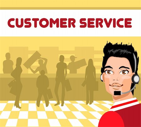 simsearch:400-06108986,k - Charming customer service representative with headset on,  group of customers. operator talking on headset, smiling Stock Photo - Budget Royalty-Free & Subscription, Code: 400-04863852