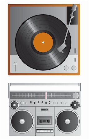 A vector vintage turntable and a vintage 1980s style boom box. Stock Photo - Budget Royalty-Free & Subscription, Code: 400-04874211