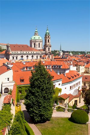 czech republic, prague - 18th century vrtba garden (vrtbovska zahrada) and st. nicholas church Stock Photo - Budget Royalty-Free & Subscription, Code: 400-04874258