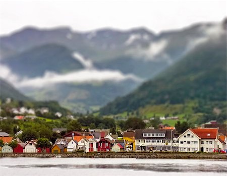 scandinavian blue house - Nordic town in the mountains in front of a fjord in Lofoten Norway Stock Photo - Budget Royalty-Free & Subscription, Code: 400-04874505