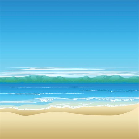 summer beach sea backgrounds - Tropical beach background illustration with land in distance and lots of copyspace. Stock Photo - Budget Royalty-Free & Subscription, Code: 400-04874641