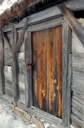 Authentic vintage wooden door on original log cabin Stock Photo - Budget Royalty-Free & Subscription, Code: 400-04874878