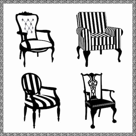 Collection of different chairs, black furniture silhouettes Stock Photo - Budget Royalty-Free & Subscription, Code: 400-04874956