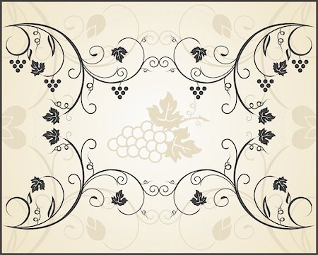 Illustration retro floral frame with grapevine - vector Stock Photo - Budget Royalty-Free & Subscription, Code: 400-04874990