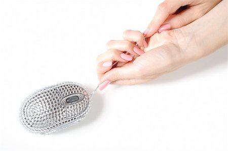 Beautiful hand with perfect manicure and glamour computer mouse pad with chrystals Stock Photo - Budget Royalty-Free & Subscription, Code: 400-04875260