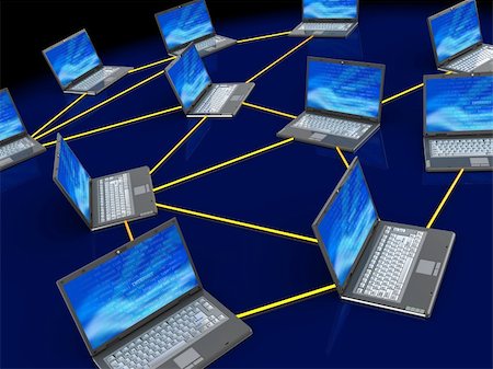 3d illustration of computers network over dark blue background Stock Photo - Budget Royalty-Free & Subscription, Code: 400-04875525