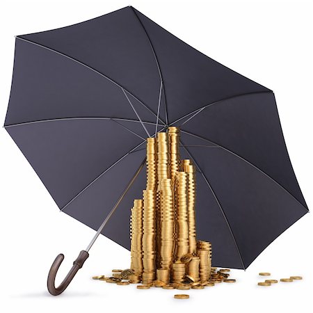 simsearch:400-04370317,k - pile of gold coins under the umbrella. isolated on white. Stock Photo - Budget Royalty-Free & Subscription, Code: 400-04875651