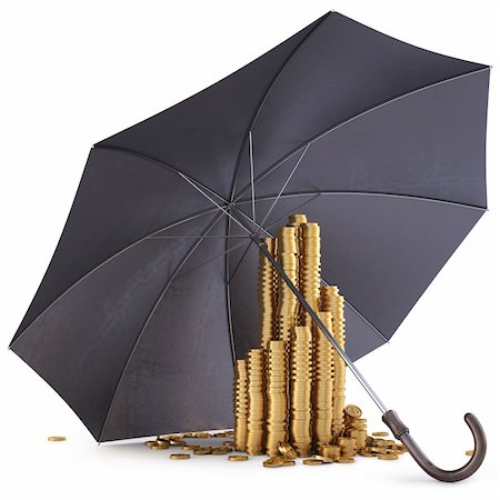 simsearch:400-04370317,k - pile of gold coins under the umbrella. isolated on white. Stock Photo - Budget Royalty-Free & Subscription, Code: 400-04875653