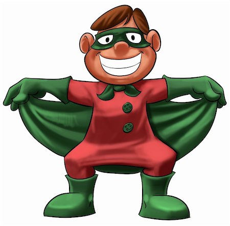 robbery cartoon - little boy with a very big smile wearing a hero uniform Stock Photo - Budget Royalty-Free & Subscription, Code: 400-04875664
