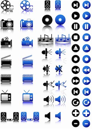 set of black and white, and blue multimedia icons Stock Photo - Budget Royalty-Free & Subscription, Code: 400-04876155