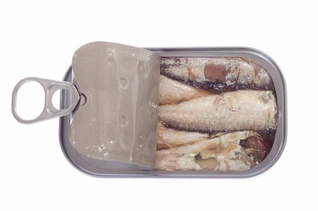 picture of fish packaging - can of sardines isolated on the white Stock Photo - Budget Royalty-Free & Subscription, Code: 400-04876314