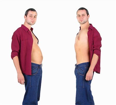 A man diets and exercises from fat to fitness in before and after Fotografie stock - Microstock e Abbonamento, Codice: 400-04876326