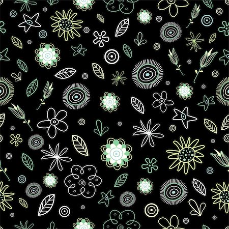 drawing designs for greeting card - seamless floral pattern on a black background Stock Photo - Budget Royalty-Free & Subscription, Code: 400-04876543
