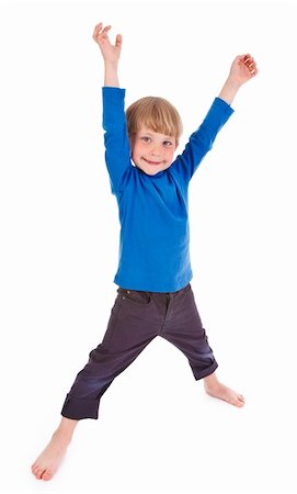 school boy hand up raised - small boy making funny pose on white background Stock Photo - Budget Royalty-Free & Subscription, Code: 400-04876959