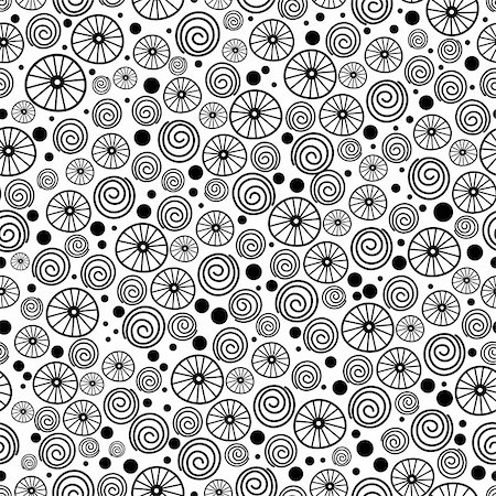 seamless black and white abstract pattern of circles and spirals Stock Photo - Budget Royalty-Free & Subscription, Code: 400-04877013