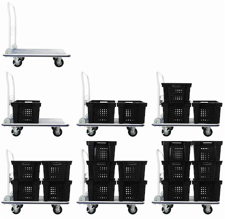 simsearch:400-04743017,k - Warehouse transport cart with black empty containers isolated over white background Foto de stock - Super Valor sin royalties y Suscripción, Código: 400-04877411