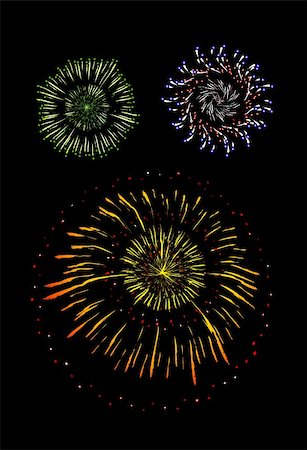 simsearch:400-05706439,k - Brightly Colorful Vector Fireworks and Salute- vector isolated on black background Foto de stock - Royalty-Free Super Valor e Assinatura, Número: 400-04878012