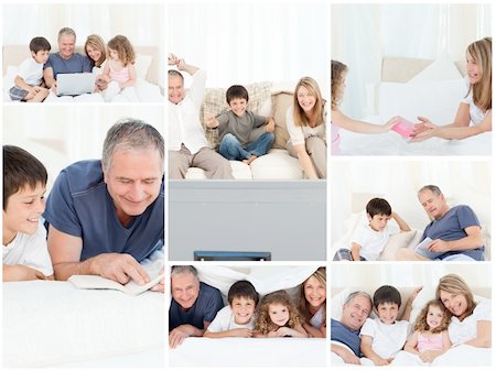 simsearch:400-04878558,k - Collage of a family enjoying moments together at home Stock Photo - Budget Royalty-Free & Subscription, Code: 400-04878499