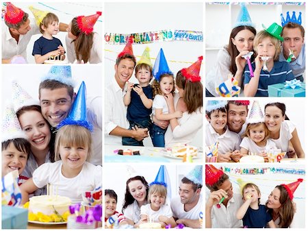 simsearch:400-04878558,k - Collage of families celebrating a birthday together at home Stock Photo - Budget Royalty-Free & Subscription, Code: 400-04878505