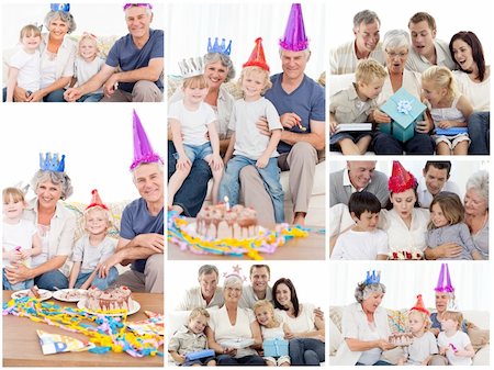 Collage of families enjoying celebration moments together at home Stock Photo - Budget Royalty-Free & Subscription, Code: 400-04878503