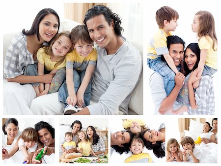 Collage of a family enjoying moments together at home Stock Photo - Budget Royalty-Free & Subscription, Code: 400-04878558