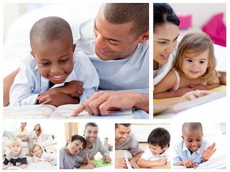 Collage of parents educating children at home Stock Photo - Budget Royalty-Free & Subscription, Code: 400-04878568