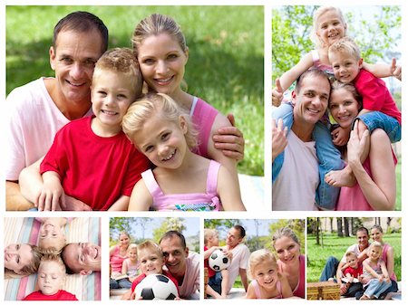 Collage of a family enjoying moments together in a park Stock Photo - Budget Royalty-Free & Subscription, Code: 400-04878569