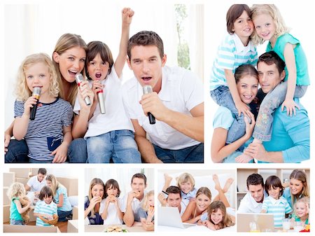 family eating computer - Collage of a family sharing moments together at home Stock Photo - Budget Royalty-Free & Subscription, Code: 400-04878590
