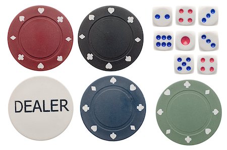 roulette top view - Top view of poker chips and dice isolated on white background. Stock Photo - Budget Royalty-Free & Subscription, Code: 400-04879490