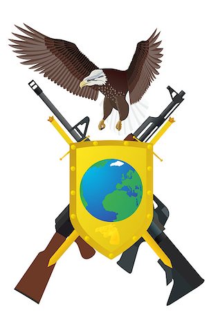 shield sword - Flying eagle, shield and sword, for which depicted two swords and modern automatic weapons Stock Photo - Budget Royalty-Free & Subscription, Code: 400-04879969