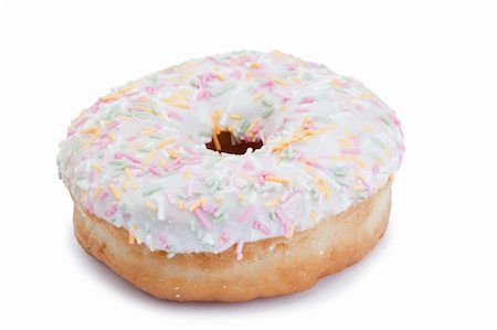 simsearch:400-06524508,k - Pink Iced Doughnut covered in sprinkles isolated against white background Stock Photo - Budget Royalty-Free & Subscription, Code: 400-04870224