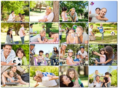 simsearch:400-06062677,k - Montage of young adults having fun with their children in the park Photographie de stock - Aubaine LD & Abonnement, Code: 400-04870260