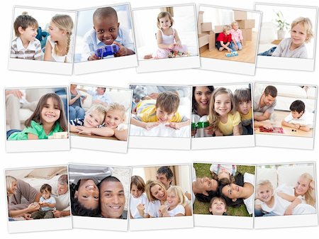 Collage of cute children playing at home with their parents Stock Photo - Budget Royalty-Free & Subscription, Code: 400-04870262