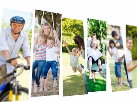 simsearch:400-06062677,k - Collage of couples spending time with their children in the park Photographie de stock - Aubaine LD & Abonnement, Code: 400-04870282