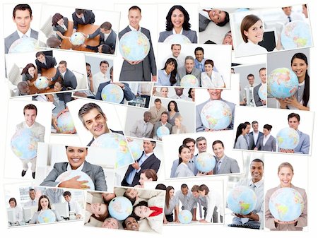 Collage of business people holding globes Stock Photo - Budget Royalty-Free & Subscription, Code: 400-04870873