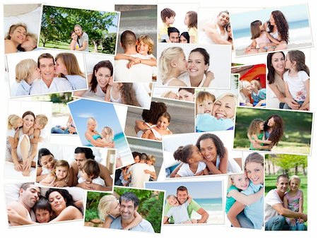 simsearch:400-06062677,k - Collage of cute families hugging outdoors and at home Photographie de stock - Aubaine LD & Abonnement, Code: 400-04871443