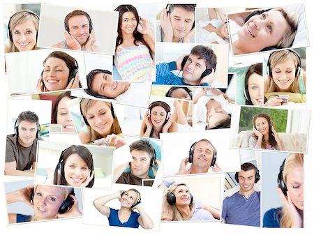 Collage of single people relaxing while listening to music Stock Photo - Budget Royalty-Free & Subscription, Code: 400-04871456