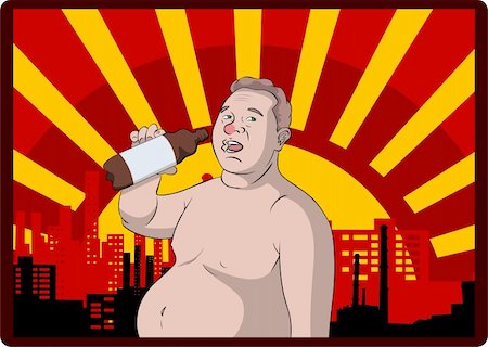 funny cartoon fat man prepares to drink beer from a bottle Stock Photo - Budget Royalty-Free & Subscription, Code: 400-04872184