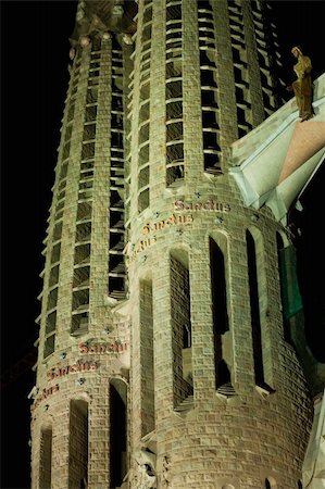 religious mary monuments - Facade details of the Sagrada Familia Cathedral at Barcelona, Spain. The Famous Cathedral of Antonio Gaudi. Night shot Stock Photo - Budget Royalty-Free & Subscription, Code: 400-04872344