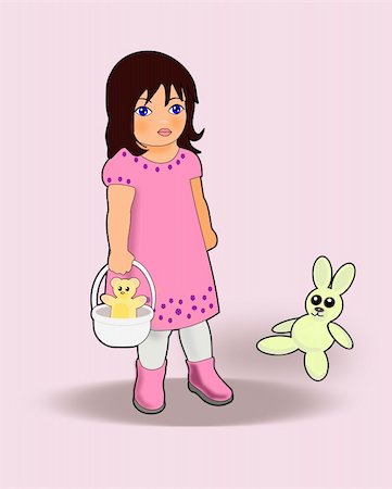 simsearch:400-05131187,k - A little girl with a basket with a     teddy bear and a toy rabbit. Foto de stock - Super Valor sin royalties y Suscripción, Código: 400-04872649