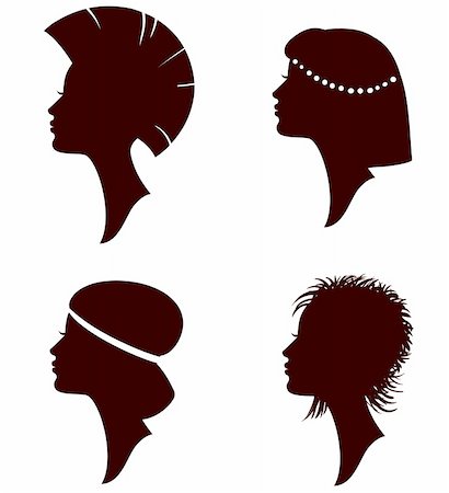 vector beautiful women and girl silhouettes with different hairstyle, set Stock Photo - Budget Royalty-Free & Subscription, Code: 400-04872721