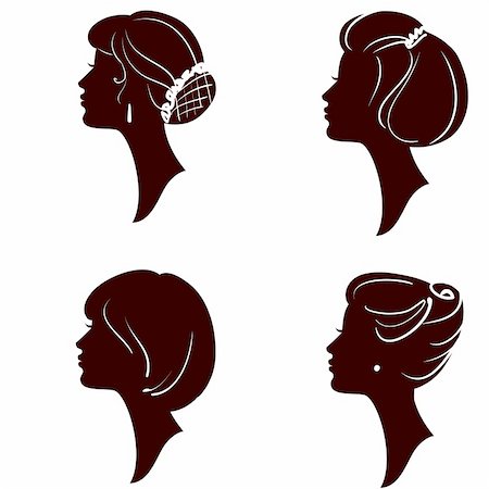 vector beautiful women and girl silhouettes with different hairstyle, set Stock Photo - Budget Royalty-Free & Subscription, Code: 400-04872722