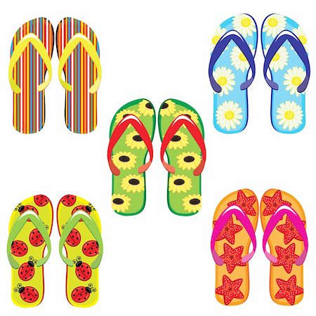 sandals resort - Five pairs of colorful flip flops. Illustration on white background Foto de stock - Royalty-Free Super Valor e Assinatura, Número: 400-04872765