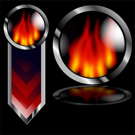 fire energy clipart - An image of a fiery flame arrow and button on a black background. Stock Photo - Budget Royalty-Free & Subscription, Code: 400-04873301