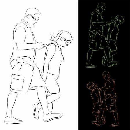 An image of a couple going for a walk line drawing. Stock Photo - Budget Royalty-Free & Subscription, Code: 400-04873362