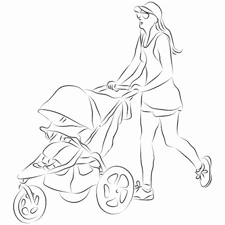 An image of a mom pushing a baby stroller. Foto de stock - Super Valor sin royalties y Suscripción, Código: 400-04873422