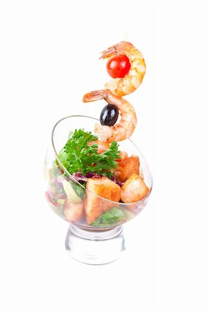 shrimp kabob - Fried kebab of shrimps with vegetables, greens and salmon fish Stock Photo - Budget Royalty-Free & Subscription, Code: 400-04873492